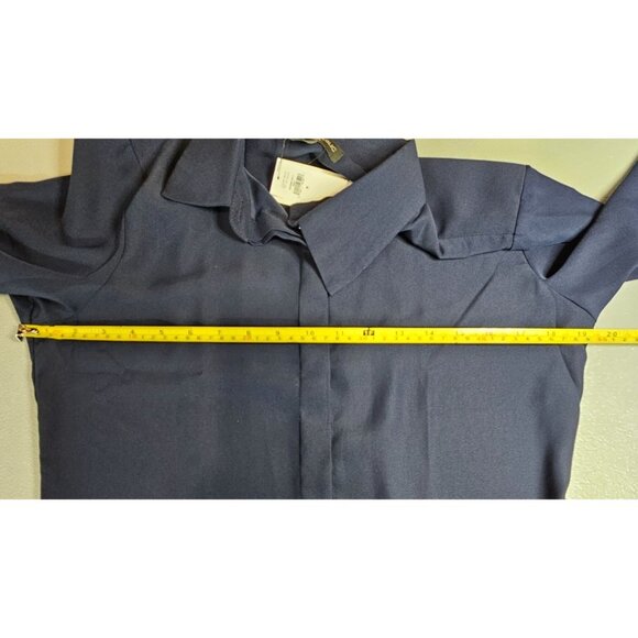 Banana Republic‎ Womens S Navy Long Sleeve Silky Tailored Preppy Button Up Shirt - Picture 6 of 13